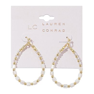 LC Lauren Conrad Gold Tone White Beaded Teardrop Earrings