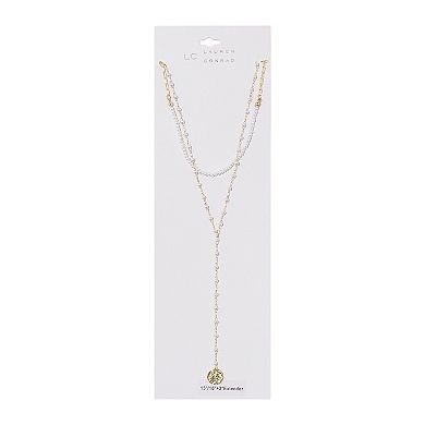 LC Lauren Conrad Gold Tone 2-Row Simulated Pearl Pendant Y Necklace