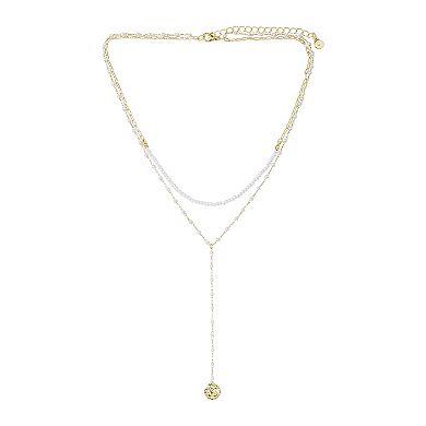 LC Lauren Conrad Gold Tone 2-Row Simulated Pearl Pendant Y Necklace