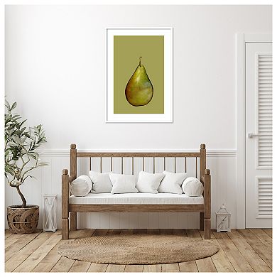 Pear On Green By Sarah Thompsonengels Wood Framed Wall Art Print
