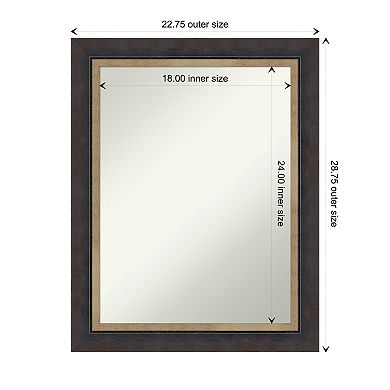 Hammered Charcoal Tan Non-beveled Wood Bathroom Wall Mirror