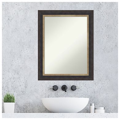 Hammered Charcoal Tan Non-beveled Wood Bathroom Wall Mirror