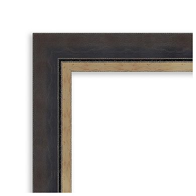 Hammered Charcoal Tan Non-beveled Wood Bathroom Wall Mirror