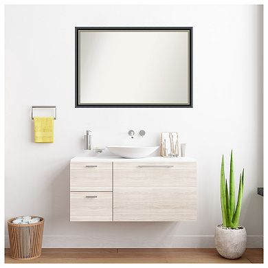 Theo Black Silver Non-beveled Wood Bathroom Wall Mirror