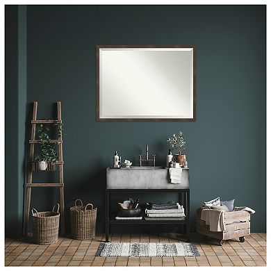 Woodgrain Stripe Beveled Wood Framed Bathroom Wall Mirror