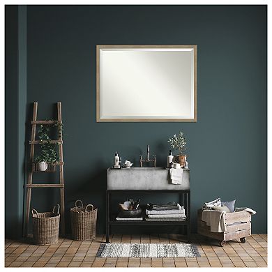 Woodgrain Stripe Beveled Wood Framed Bathroom Wall Mirror