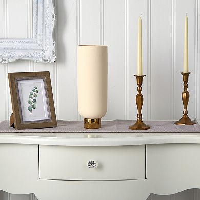 12.75” Elegance Ceramic Cylinder Vase With Gold Accents
