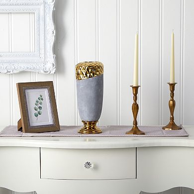 11.5” Regal Stone Vase With Gold Accents