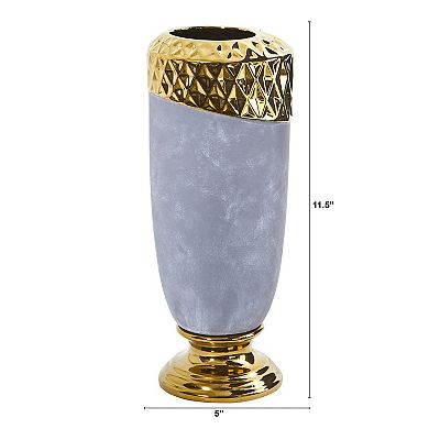 11.5” Regal Stone Vase With Gold Accents