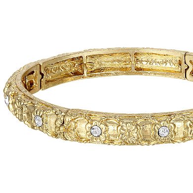 1928 Gold Tone Crystal Etched Stretch Bracelet