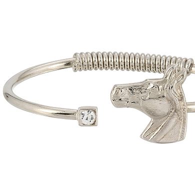 1928 Silver Tone Horse Spring Crystal Hinge Bracelet