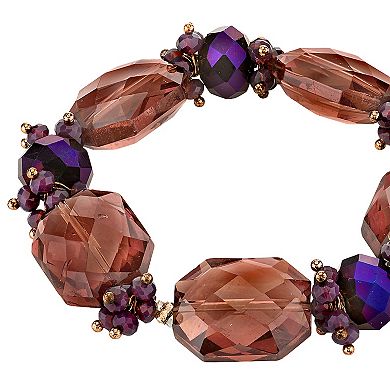 1928 Copper Tone Purple Beaded Stretch Bracelet