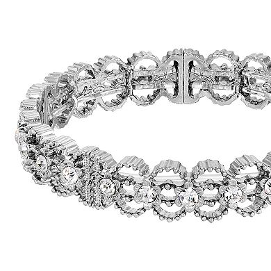 1928 Silver Tone Crystal Stretch Bracelet