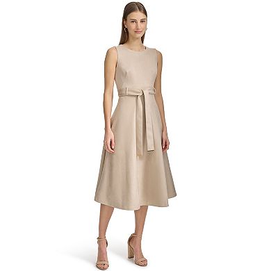 Women's Andrew Marc Sleeveless Fit And Flare Tie Belt Midi Dress