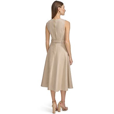 Women's Andrew Marc Sleeveless Fit And Flare Tie Belt Midi Dress