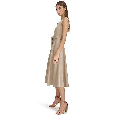 Women's Andrew Marc Sleeveless Fit And Flare Tie Belt Midi Dress