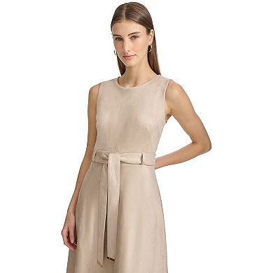 Women's Andrew Marc Sleeveless Fit And Flare Tie Belt Midi Dress