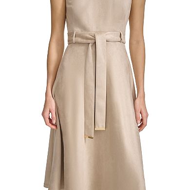 Women's Andrew Marc Sleeveless Fit And Flare Tie Belt Midi Dress