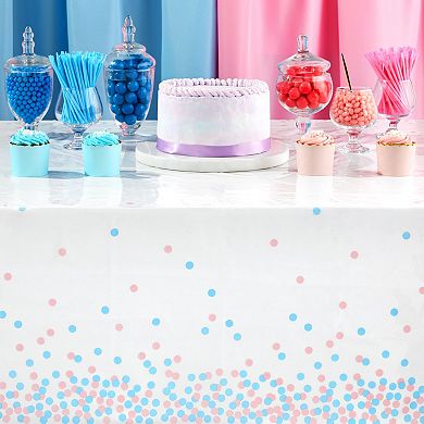 6 Pcs Plastic Table Covers With Pink And Blue Confetti For Gender Reveal