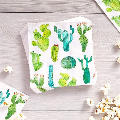 Succulent Cactus Paper Napkins For Fiesta Birthday Party (6.5 In, 100 Pack)