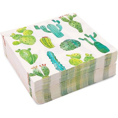 Succulent Cactus Paper Napkins For Fiesta Birthday Party (6.5 In, 100 Pack)