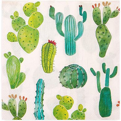 Succulent Cactus Paper Napkins For Fiesta Birthday Party (6.5 In, 100 Pack)