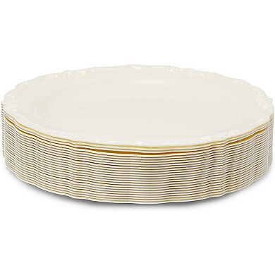 Juvale 25-pack Cream With Detailing Vintage Plastic Plates For Party Wedding