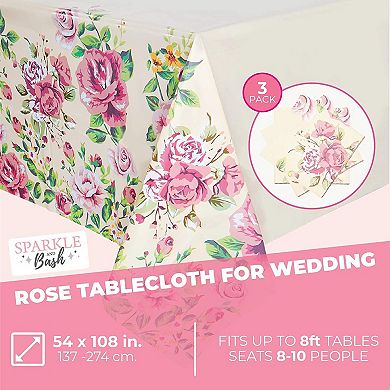 Pink Rose Tablecloth For Wedding Decorations (54 X 108 In, 3 Pack)