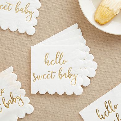 50 Pack Scalloped Baby Shower Napkins For Girls And Boys, Gold Foil Decor, 5x5"