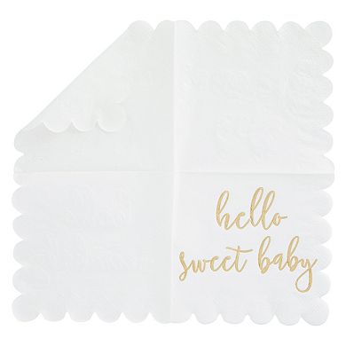 50 Pack Scalloped Baby Shower Napkins For Girls And Boys, Gold Foil Decor, 5x5"