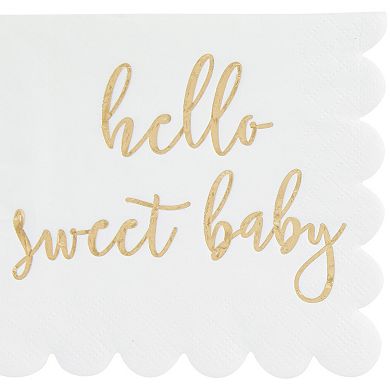 50 Pack Scalloped Baby Shower Napkins For Girls And Boys, Gold Foil Decor, 5x5"