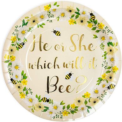 Bee Paper Plates For Gender Reveal Party (7 In, 48 Pack)