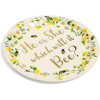 Bee Paper Plates For Gender Reveal Party (7 In, 48 Pack)