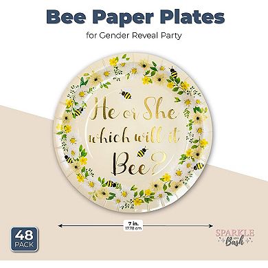 Bee Paper Plates For Gender Reveal Party (7 In, 48 Pack)