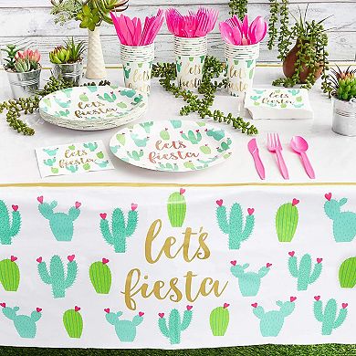 48pcs Let's Fiesta Cactus Disposable Paper Plates 9" For Cinco De Mayo Party