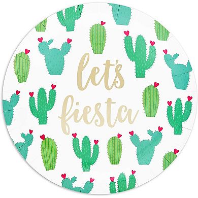 48pcs Let's Fiesta Cactus Disposable Paper Plates 9" For Cinco De Mayo Party