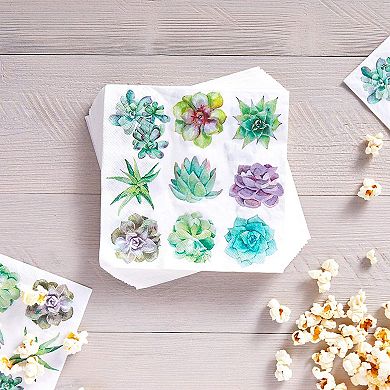 Succulent Paper Napkins For Birthday Party (6.5 In, 100 Pack)