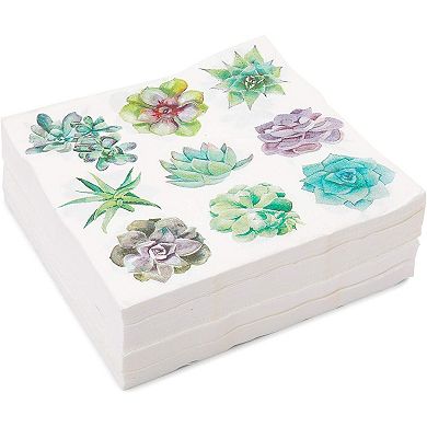 Succulent Paper Napkins For Birthday Party (6.5 In, 100 Pack)