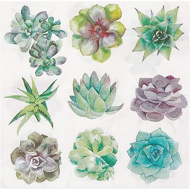 Succulent Paper Napkins For Birthday Party (6.5 In, 100 Pack)