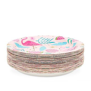 48 Pack Pink Flamingo Party Paper Plates For Tropical Birthday Decoration 7"