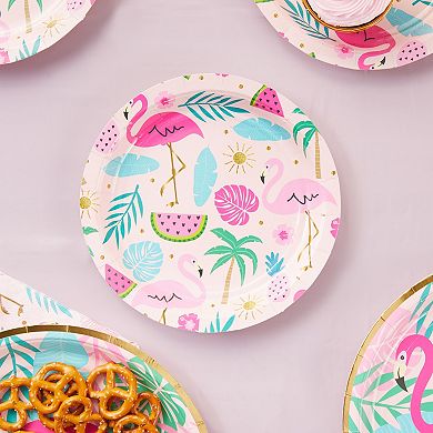 48 Pack Pink Flamingo Party Paper Plates For Tropical Birthday Decoration 7"