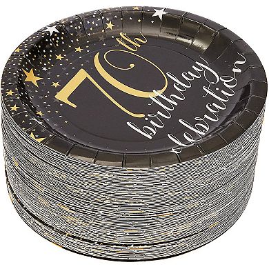 Sparkle And Bash 70th Birthday Paper Plates (80 Count), 7", Gold & Black