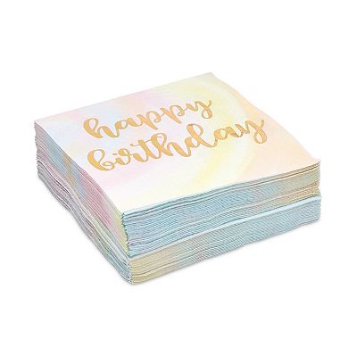 Rainbow Pastel Party Decorations, Happy Birthday Tie Dye Napkins (5 In, 50 Pack)