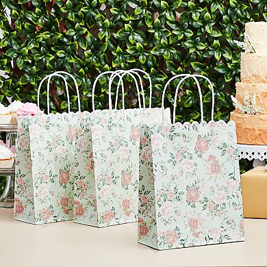 24 Pack Medium Floral Paper Gift Bags With Handle For Birthday Party 10x8x4 In