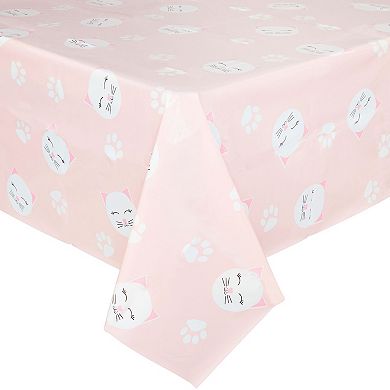 Pink Plastic Tablecloth For Cat Birthday Party (54 X 108 In, 3 Pack)