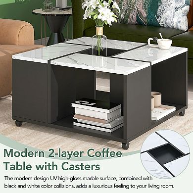 Merax Modern 2-layer Coffee Table with Casters