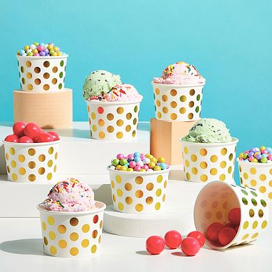 100 Pack Ice Cream Paper Cups, Disposable Sundae Dessert Yogurt Bowls, 8oz, Dots