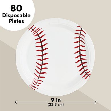 80 Pk Paper Baseball Party Plates For Kids Birthday, Team Party, 9 In