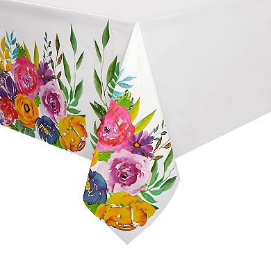 3 Pack Floral Plastic Tablecloth For Wedding, Birthday, Tea Party, 54 X 108 In