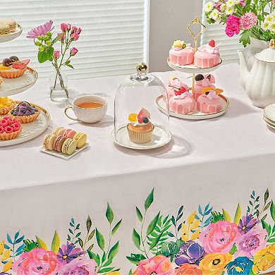 3 Pack Floral Plastic Tablecloth For Wedding, Birthday, Tea Party, 54 X 108 In